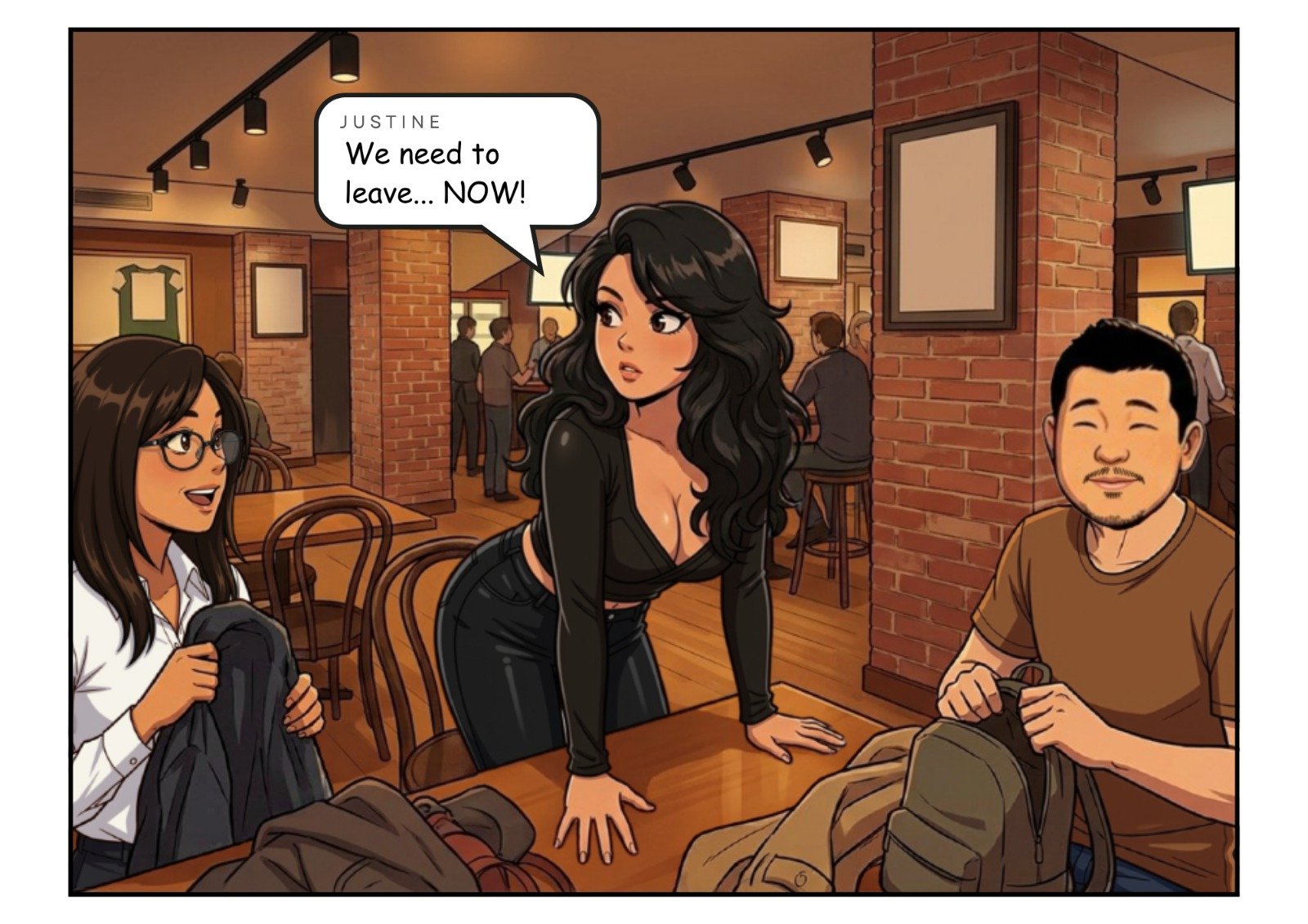 Comic panel 16 of 23, scene 6: Swing and a miss